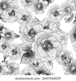 Abstract seamless pattern with plants, herbs and flowers, botanical illustration.