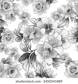 Abstract seamless pattern with plants, herbs and flowers, botanical illustration.