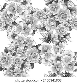 Abstract seamless pattern with plants, herbs and flowers, botanical illustration.