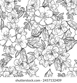 Abstract seamless pattern with plants, herbs and flowers, botanical illustration.