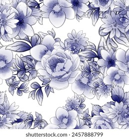 Abstract seamless pattern with plants, herbs and flowers, botanical illustration.