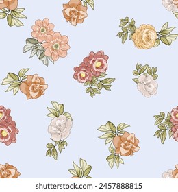 Abstract seamless pattern with plants, herbs and flowers, botanical illustration.