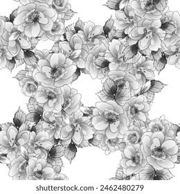 Abstract seamless pattern with plants, herbs and flowers, botanical illustration.