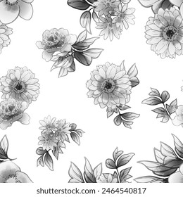 Abstractas patrón sin costuras con plantas, hierbas y flores, ilustración botánica.