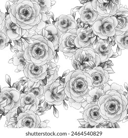 Abstract seamless pattern with plants, herbs and flowers, botanical illustration.