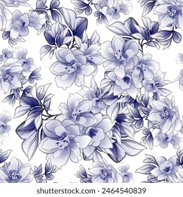 Abstract seamless pattern with plants, herbs and flowers, botanical illustration.