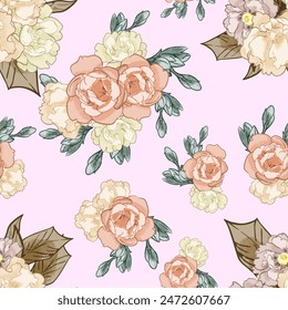Abstractas patrón sin costuras con plantas, hierbas y flores, ilustración botánica.