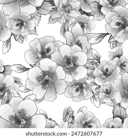 Abstract seamless pattern with plants, herbs and flowers, botanical illustration.