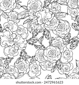 Abstract seamless pattern with plants, herbs and flowers, botanical illustration.