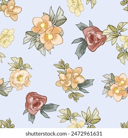 Abstractas patrón sin costuras con plantas, hierbas y flores, ilustración botánica.