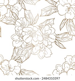 Abstract seamless pattern with plants, herbs and flowers, botanical illustration.