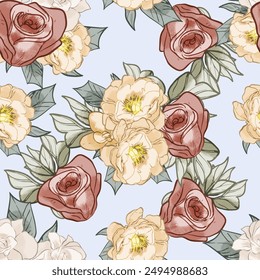 Abstract seamless pattern with plants, herbs and flowers, botanical illustration.