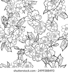 Abstract seamless pattern with plants, herbs and flowers, botanical illustration.