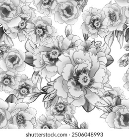 Abstract seamless pattern with plants, herbs and flowers, botanical illustration.