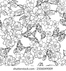 Abstract seamless pattern with plants, herbs and flowers, botanical illustration.