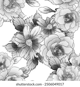 Abstract seamless pattern with plants, herbs and flowers, botanical illustration.