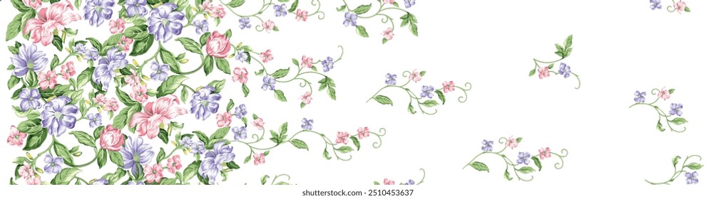 Abstract seamless pattern with plants, herbs and flowers, botanical illustration. style bouquets of lavender flowers and wild clover flowers and wild herbs.