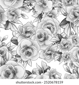 Abstract seamless pattern with plants, herbs and flowers, botanical illustration.