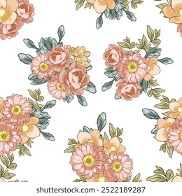 Abstrato padrão sem emenda com plantas, ervas e flores, ilustração botânica.