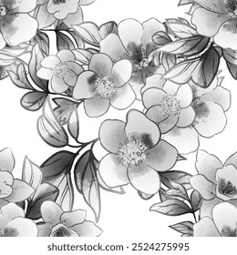 Abstract seamless pattern with plants, herbs and flowers, botanical illustration.