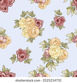 Abstract seamless pattern with plants, herbs and flowers, botanical illustration.