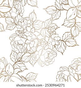 Abstrato padrão sem emenda com plantas, ervas e flores, ilustração botânica.