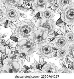 Abstract seamless pattern with plants, herbs and flowers, botanical illustration.