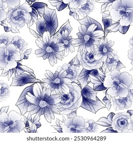 Abstractas patrón sin fisuras con plantas, hierbas y flores, ilustración botánica.