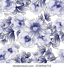 Abstract seamless pattern with plants, herbs and flowers, botanical illustration.