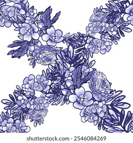Abstractas patrón sin fisuras con plantas, hierbas y flores, ilustración botánica.