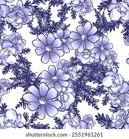 Abstract seamless pattern with plants, herbs and flowers, botanical illustration.