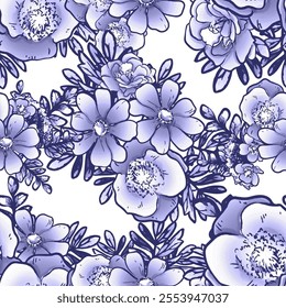 Abstract seamless pattern with plants, herbs and flowers, botanical illustration.