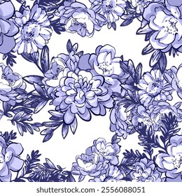 Abstract seamless pattern with plants, herbs and flowers, botanical illustration.
