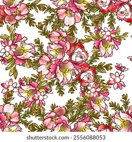 Abstract seamless pattern with plants, herbs and flowers, botanical illustration.