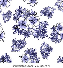 Abstract seamless pattern with plants, herbs and flowers, botanical illustration.