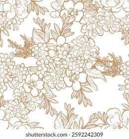 Abstract seamless pattern with plants, herbs and flowers, botanical illustration.
