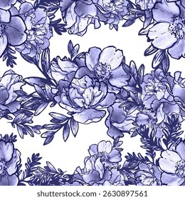 Abstract seamless pattern with plants, herbs and flowers, botanical illustration.