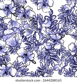 Abstract seamless pattern with plants, herbs and flowers, colorful botanical illustration.