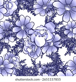 Abstrato padrão sem emenda com plantas, ervas e flores, ilustração botânica.