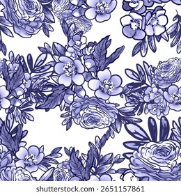 Abstrato padrão sem emenda com plantas, ervas e flores, ilustração botânica.
