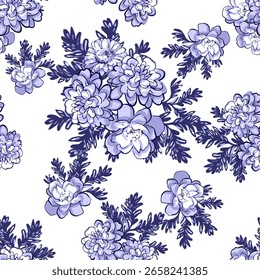 Abstract seamless pattern with plants, herbs and flowers, botanical illustration.