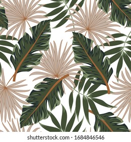 Abstract seamless pattern with plants and leaves on a white background. Jungle leaves seamless vector floral pattern background. Exotic design for fabric, paper, cover, interior decor and other users.