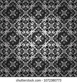 Abstract seamless pattern of a plurality stylized elements in black, white and gray colors. Vector textured background.