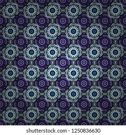 Abstract seamless pattern of a plurality stylized elements in blue, gray and violet colors. Vector textured background.