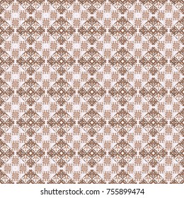 Abstract seamless pattern of a plurality stylized elements in pink, beige and brown colors. Vector textured background.