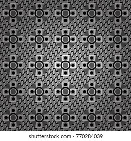 Abstract seamless pattern of a plurality stylized elements in black, white and gray colors. Vector textured background.