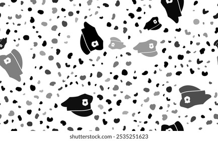 Abstract seamless pattern with police cap symbols. Creative leopard backdrop. Vector illustration on white background