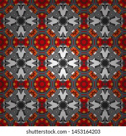 Abstract seamless pattern polygonal and Mandala shape kaleidoscope geometry in gray, pink and blue colors. Vector illustration. Vector template circle decorative.