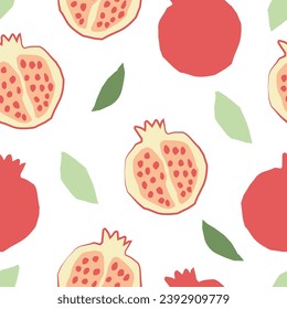 Abstract seamless pattern with pomegranate. Vector wallpaper on a white background. Perfect for textiles or surface design