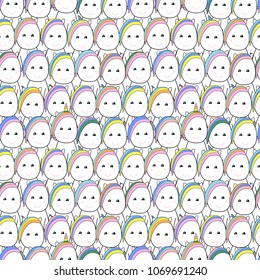 Abstract seamless pattern with pony and unicorn smiling faces